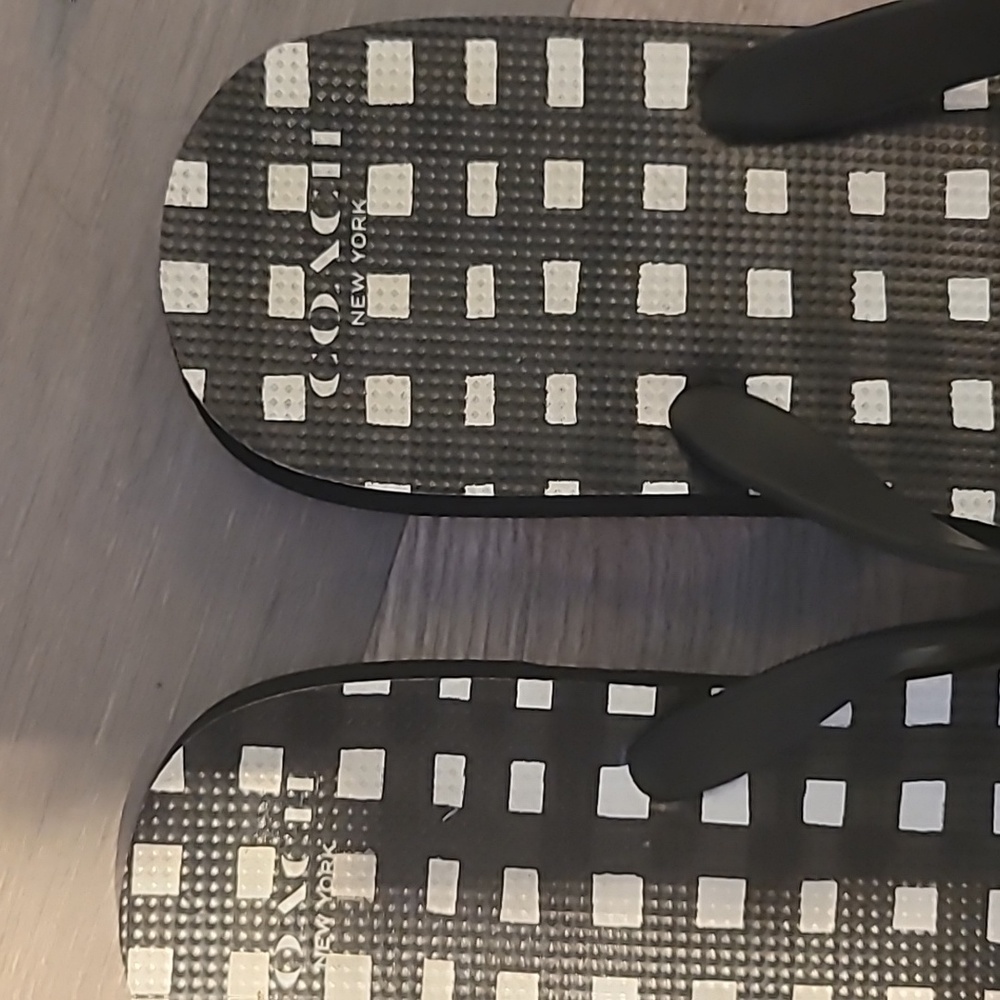 Coach Black White Gingham Amel Flip Flops Sandals Women’s Size 7-8 Bows Checks - Picture 2 of 5